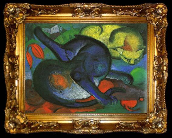 framed  Franz Marc Two Cats, Blue and Yellow, ta009-2